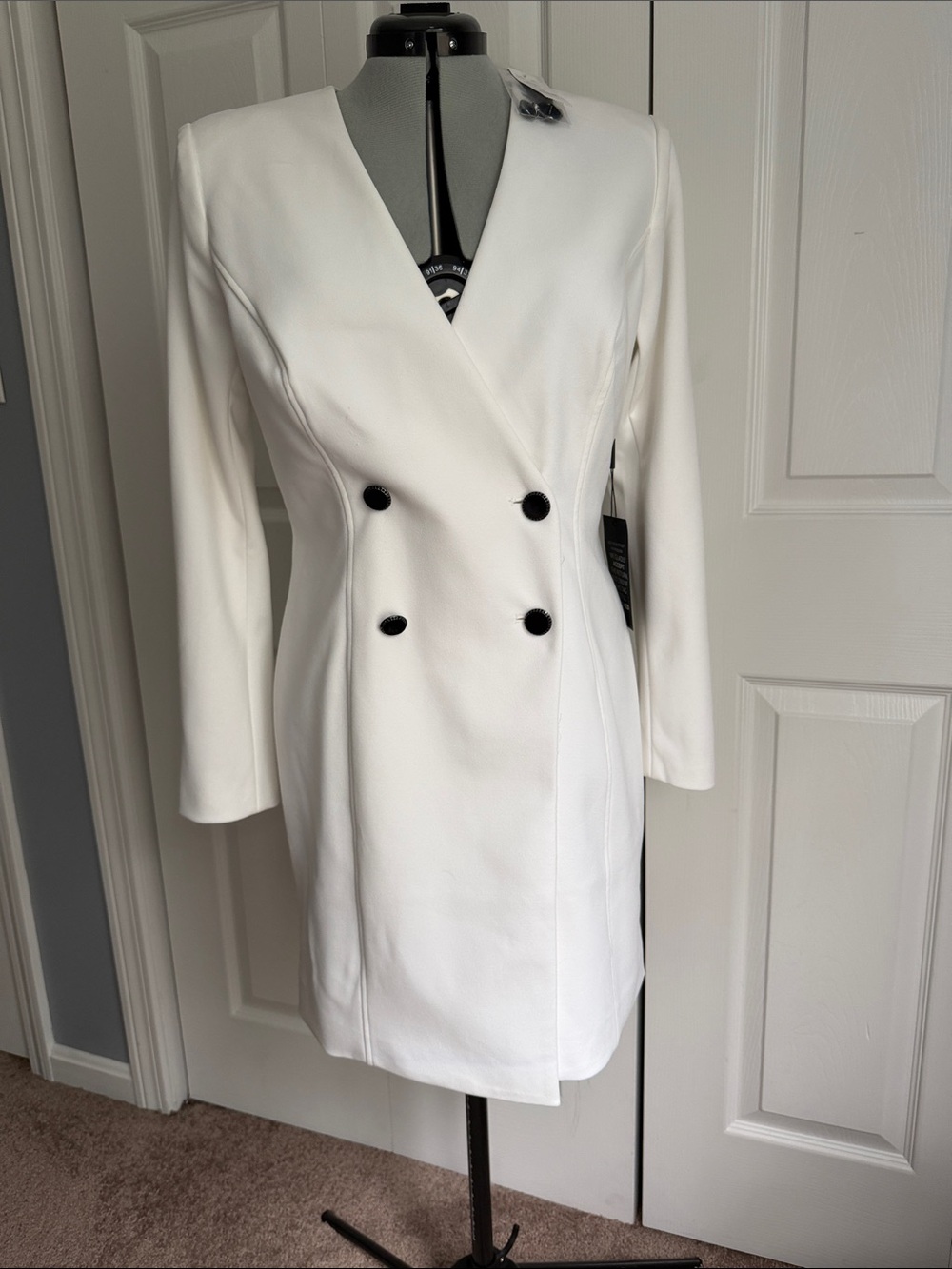 White House Black Market White Blazer with Black Buttons - Ecru
